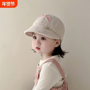 女童帽子秋冬季保暖鸭舌帽女宝宝棒球帽春红色灯芯绒遮阳粉色防风