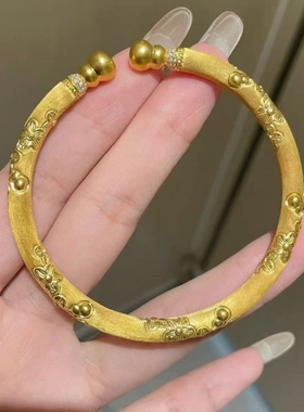 情人节新中式金色樱花拉丝葫芦手镯女款宫廷风轻奢手环送女友礼物