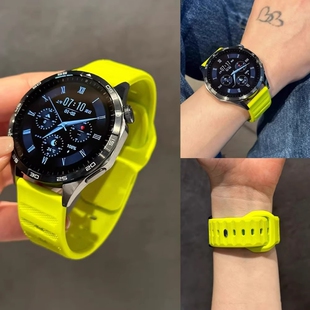 点纹硅胶单钉表带适用华为GT6通用GT5gt4GT3代watch4通用华为FIT4gt5表带GT4表带男智能运动荧光绿硅胶手表带