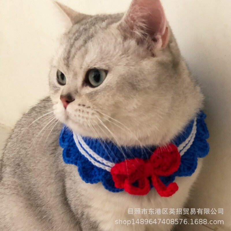 手工编织叮当假领宠物饰品猫咪项圈美少女围巾小型犬礼物