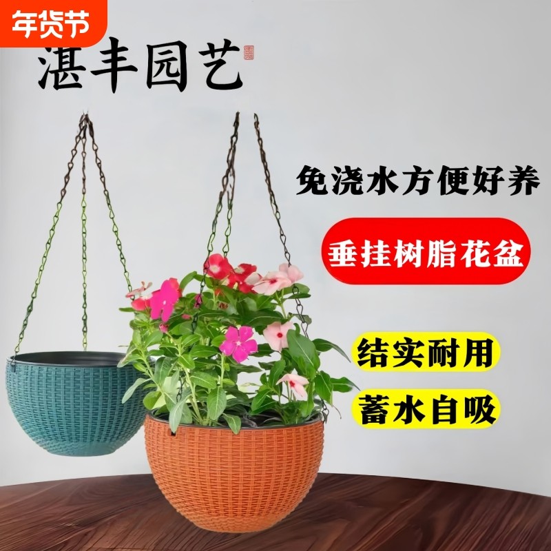 垂吊吊兰花盆悬挂式塑料藤编吊篮懒人吸水挂壁绿萝常春藤吊球加厚