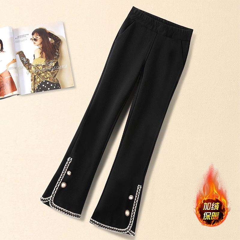 女童喇叭裤2025秋季新款儿童裤子秋冬款微喇大童女孩加绒长裤黑色