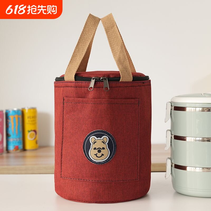 加厚防水保温便当袋焖烧杯保温袋手提圆形饭盒袋多层带饭手提袋