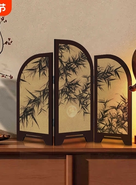 中古风桌面屏风摆件中国风茶室餐厅装饰画斗柜电视柜餐边柜摆台画