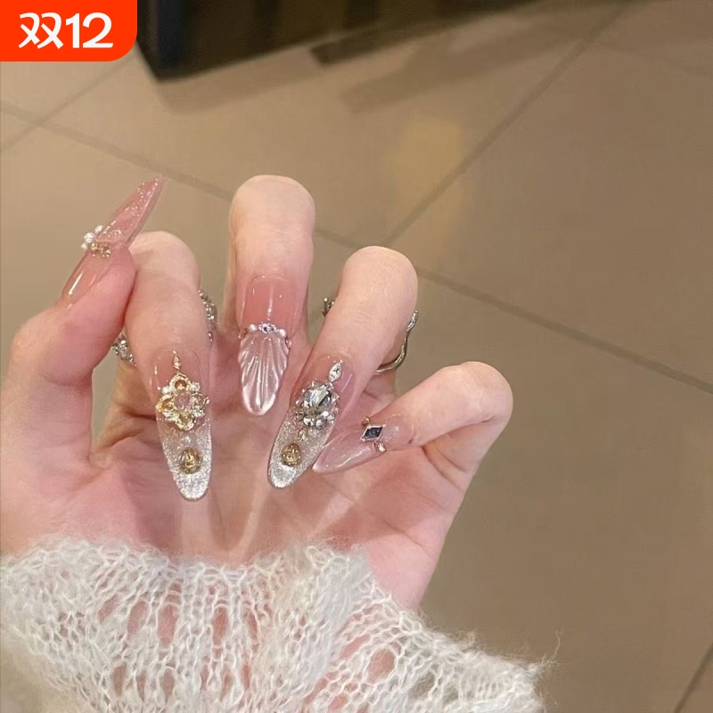 新款贵气爆棚精致闪钻富家千金仙女时尚感手工美甲穿戴甲气质轻奢