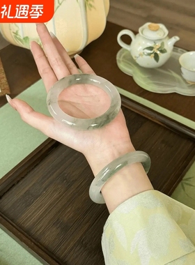 聚财古风新疆天山翠手镯飘花女款天山ins玻璃桃花