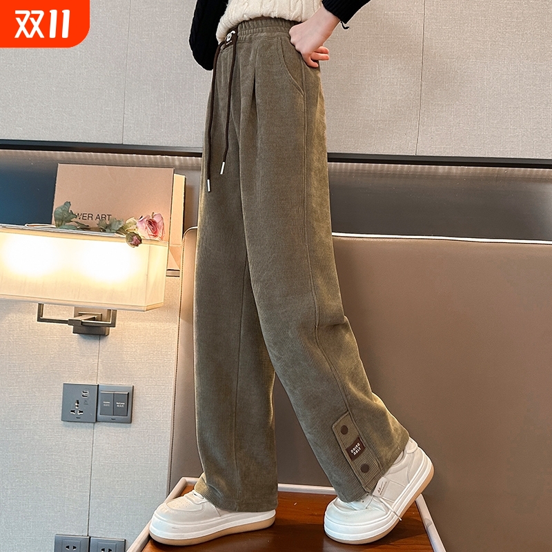 女童加绒裤子秋冬2025新款儿童加厚一体绒休闲长裤女孩冬季阔腿裤