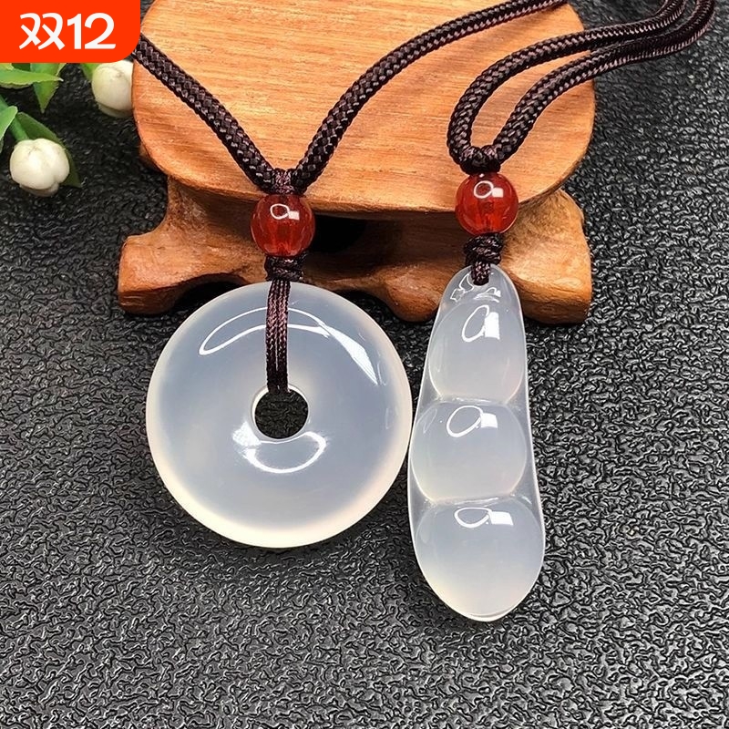 新中式冰种白玉髓平安扣项链男女项链情侣款高冰玉石玛瑙国风吊坠