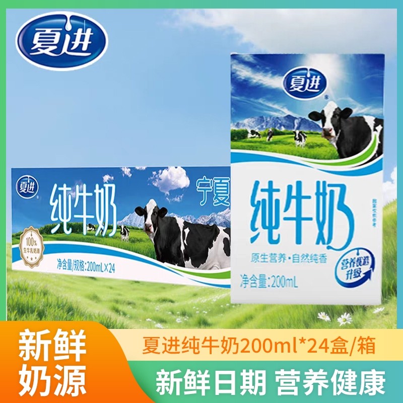 夏进纯牛奶200ml*24盒整箱早餐搭档营养儿童学生健康全脂纯牛