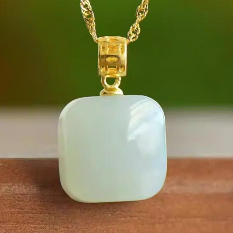 和田玉925银镶白玉项链吊坠送妈妈女友礼物国风精致玉石锁骨链坠