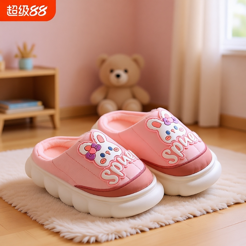 儿童棉拖鞋pu皮防水防滑小孩亲子室内防滑男女童宝宝棉鞋秋冬季