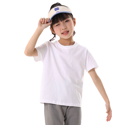 男童圆领短袖T恤2024夏季纯棉纯白色黑儿童半袖宝宝打底中大童女