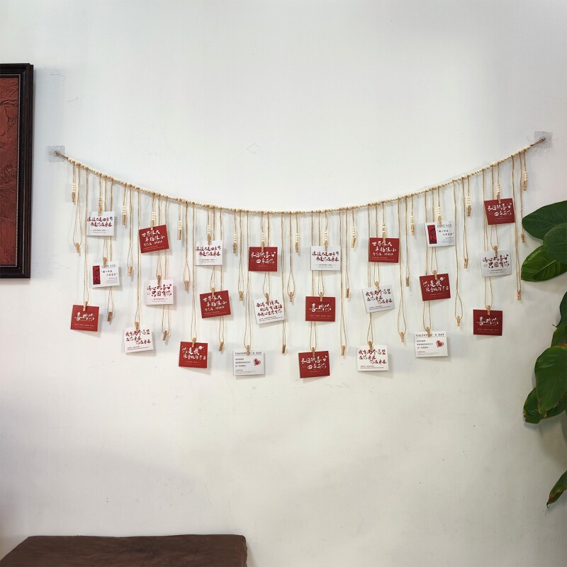 木珠绳墙壁饰吊饰照片墙装饰麻绳悬挂无痕钉学校主题墙展示相片墙