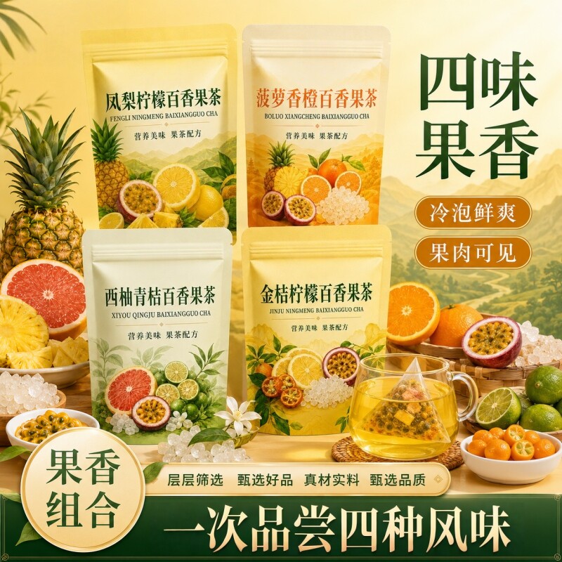 西柚青桔柠檬百香果茶水花果茶冻干女生喝的饮品水果茶金桔冷泡