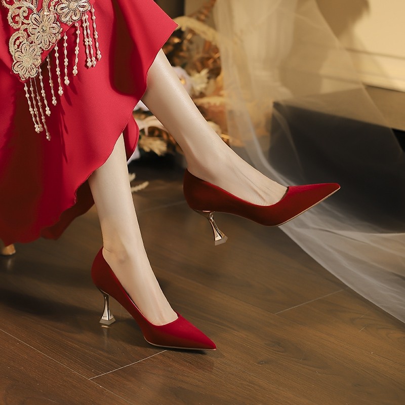 秀禾敬酒礼服红色结婚鞋女婚纱中式新娘鞋宴会订婚日常可穿高跟鞋