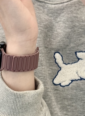 【烟紫色】适用applewatch11手表表带iwatchs10/9新款S9苹果表带s8四代磁吸se腕带s6/5/4男女秋冬高级款硅胶