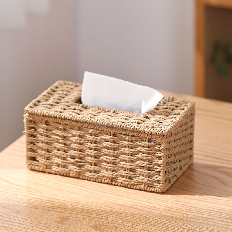 编织侘寂风纸巾盒抽纸盒日式简约ins桌面床头办公室茶几适用藤编