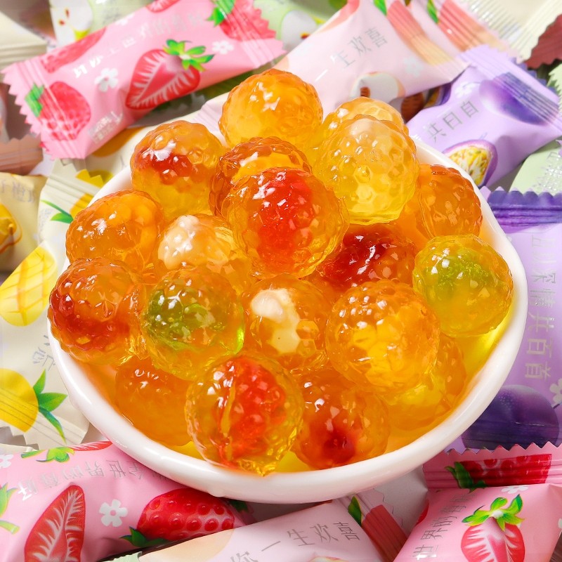 爆浆果汁软糖混合水果味夹心网红奖励零食糖果散装喜糖山楂巧克力