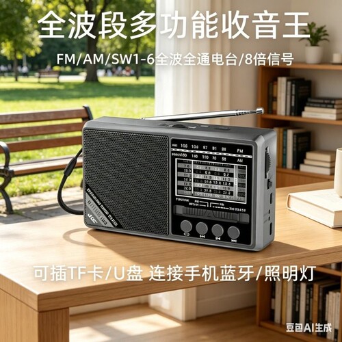 全波段插卡蓝牙收音机迷你电台广播调频FM中短波AM老年人多功能