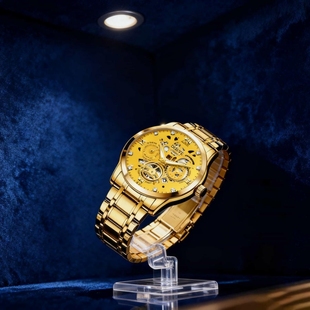 手表全自动非机械表 男款 正品 名牌钢带商务防水石英腕表高级感男士