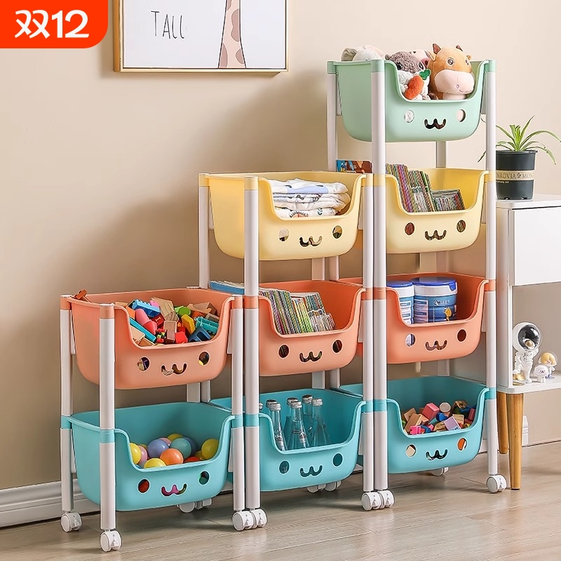 小推车儿童玩具收纳架置物架多层书架绘本架可移动零食整理架客厅