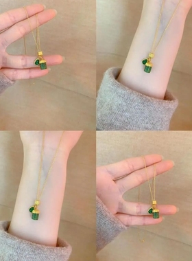 精致时尚气质招财碧玺回纹珠项链黄金色百搭锁骨链女款2025新款