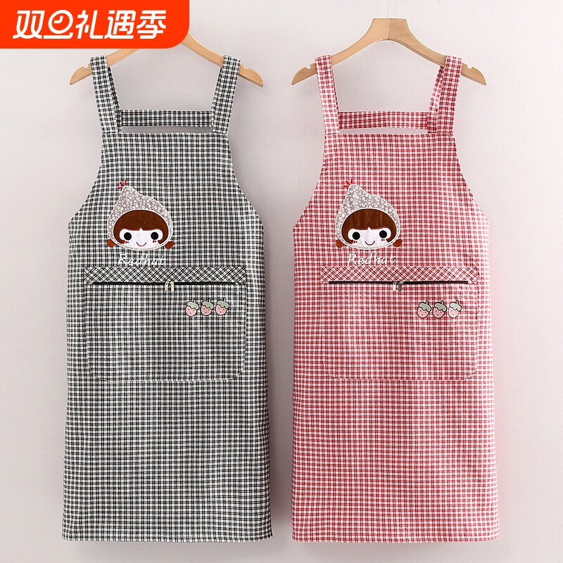 春秋厨房餐饮专用防水防油耐脏格子背带围裙工作服女款新款时尚