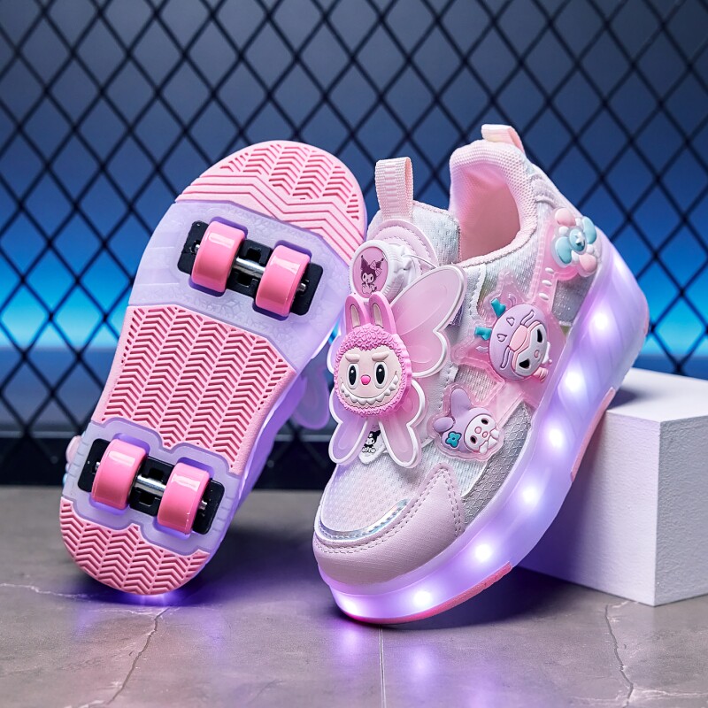 库洛米暴走鞋女童2026新款轮滑鞋四轮可拆装儿童发光溜冰鞋小学生