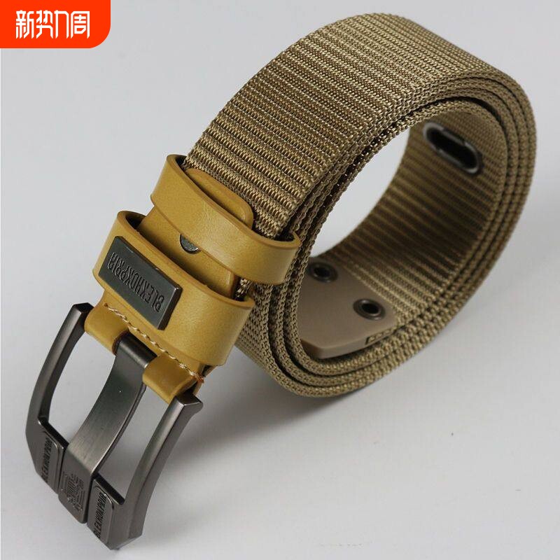 法国尼龙编织腰带男士女士休闲风帆布针扣皮带牛仔裤腰带军训可用