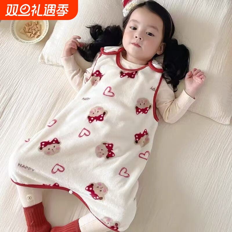 法兰绒睡袋婴儿背心防踢被睡衣春秋儿童宝宝无袖连身马甲护肚保暖