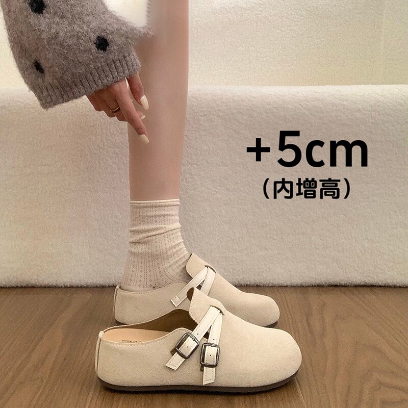 爆款内增高厚底勃肯鞋女2026新款春季外穿包头半拖鞋凉拖休闲棕色