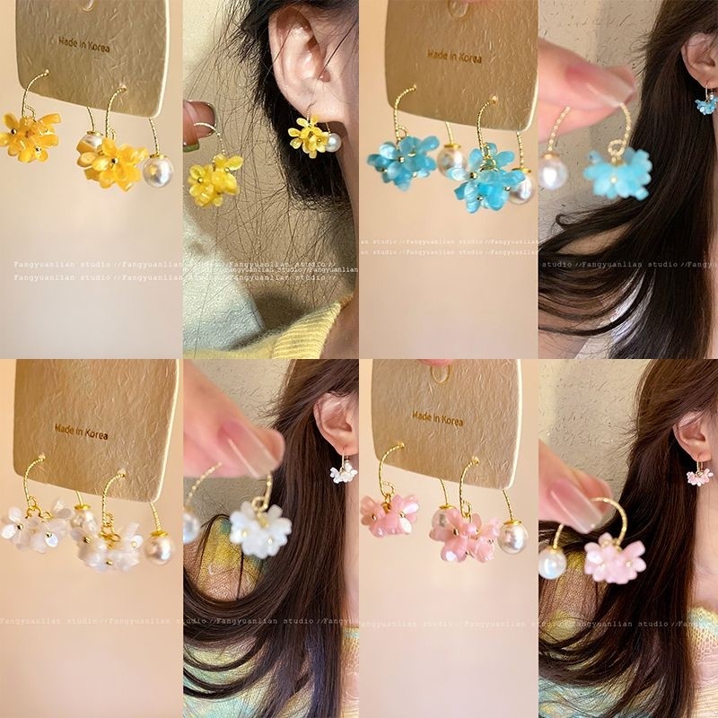 桂馥兰香 超仙桂花流苏珠珠耳环小清新洋气耳钉甜美温柔风耳饰