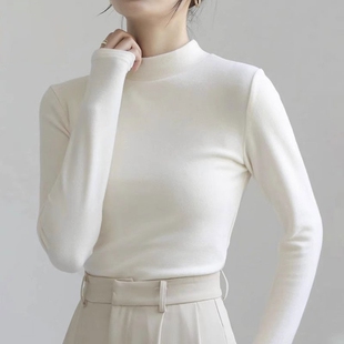 半高领德绒打底衫女款2026新款高级感白色长袖t恤上衣黑色休闲