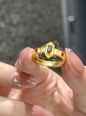 小红书爆款中古vintage金色戒指女轻奢镶嵌锆石高级感可调节指环