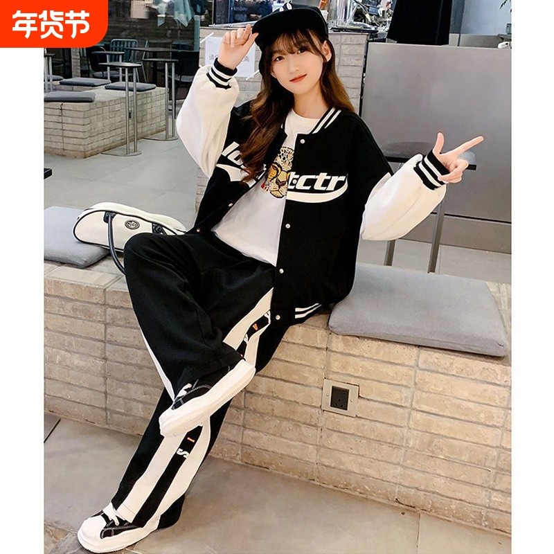 女童运动套装秋冬装2025新款中大童冬装儿童加绒加厚棒球服一整套