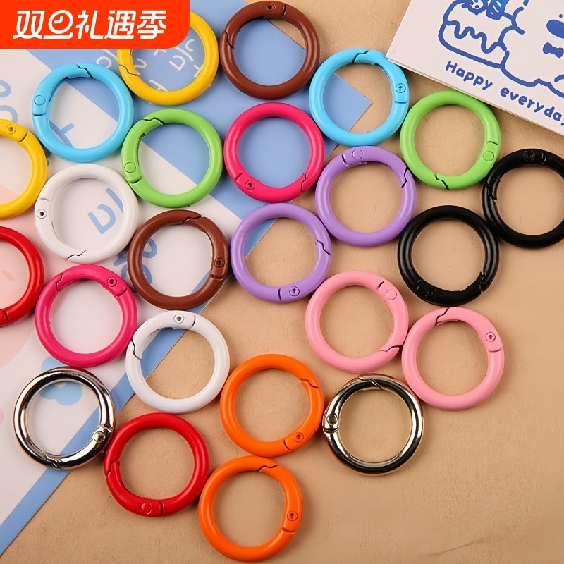 烤漆彩色弹簧扣diy手工箱包配件圆形钥匙圈钥匙扣链条扣环形扣彩