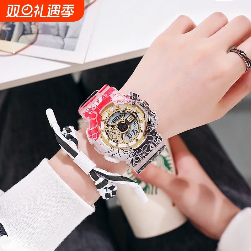 双显新海贼王动漫电子手表男女学生党韩版夜光防水多功能电子表男