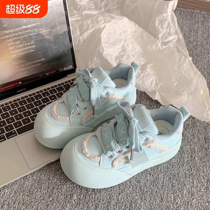 品牌断码2025春夏校园风厚底面包鞋女百搭小白鞋高颜值小众时尚轻