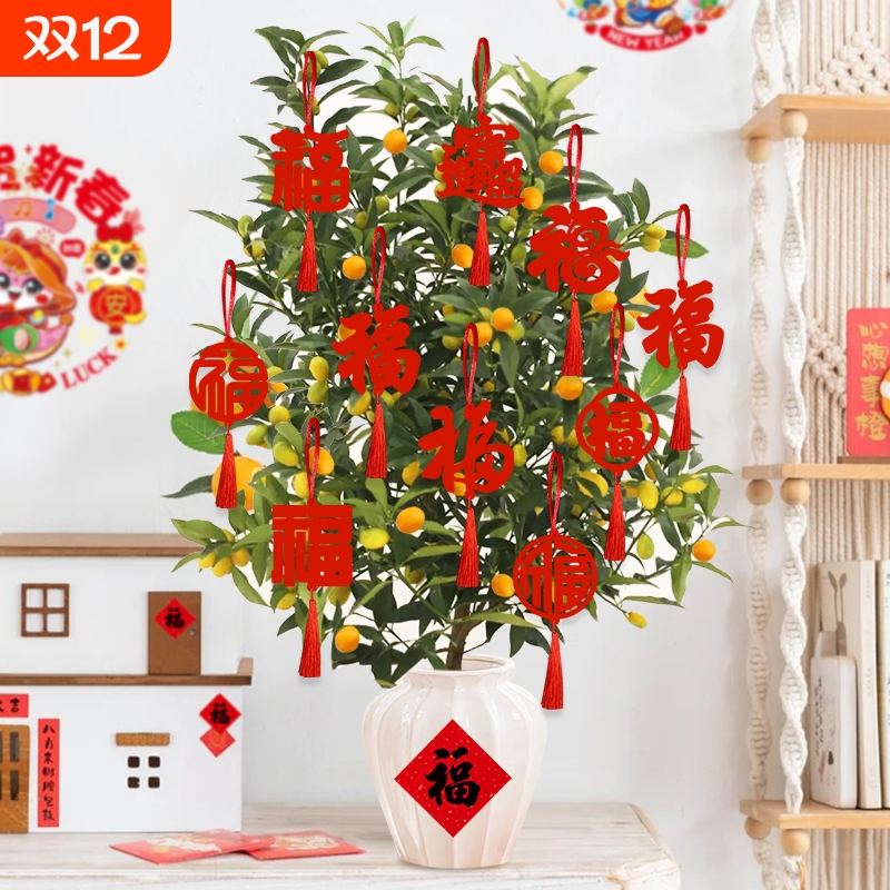新年盆景绿植福字挂件装饰