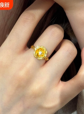 古法金色点钻玫瑰花戒指
