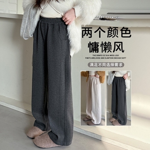 女童超好看加绒裤子冬装2025新款儿童阔腿裤初中生女孩大童运动裤