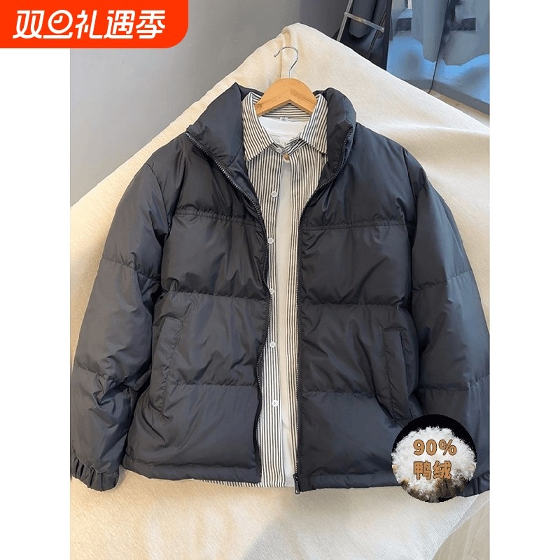 户外黑色立领宽松轻便羽绒服男士冬季加厚保暖情侣面包服纯色外套