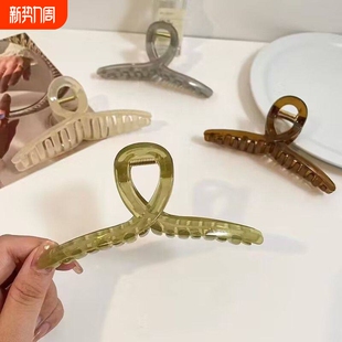 新款 头饰盘发抓发夹复古超大号鲨鱼夹后脑勺绿色白色磨砂 13CM法式