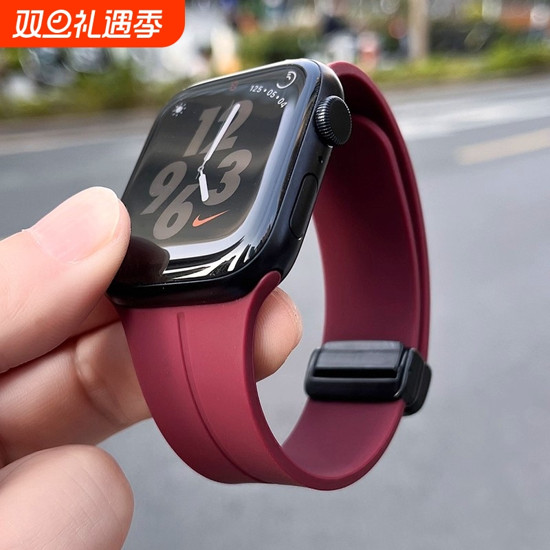 磁吸折叠扣适用iwatch11表带applewatch10表带S6/7苹果手表s3/2/1表带s9苹果手表表带s8男款磁吸女款硅胶透气