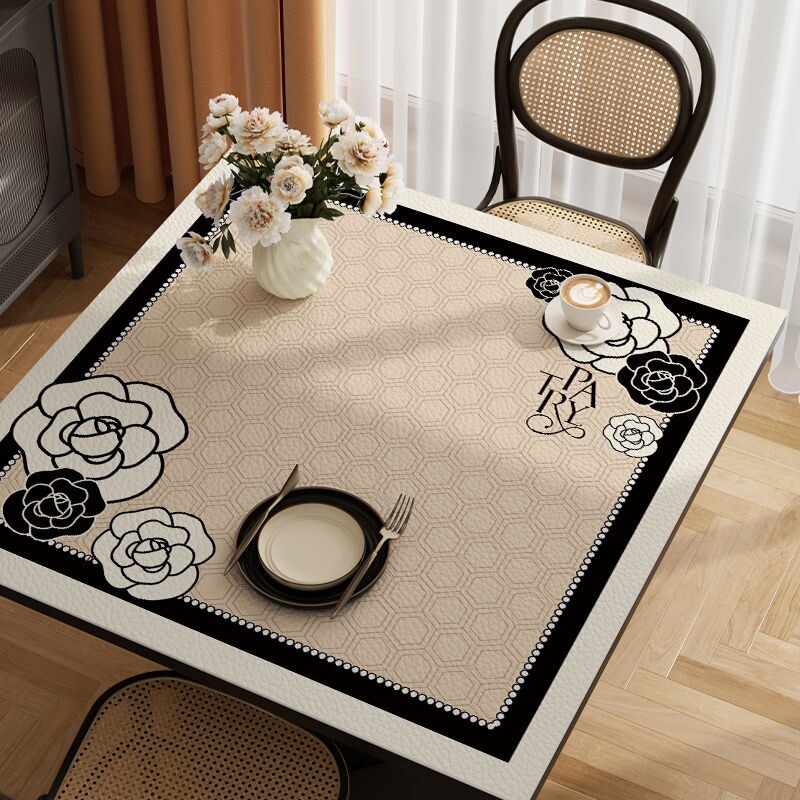 美式正方形桌垫防水防油免洗皮革餐桌垫轻奢高级感方桌布茶几台布