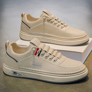 春季男鞋新款透气皮面小白鞋子男潮流百搭一脚蹬运动休闲板鞋潮鞋
