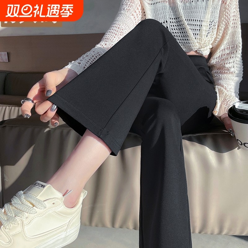 秋季新款高腰微喇裤女加绒小个子休闲裤子东北冬季大码羊羔绒长裤