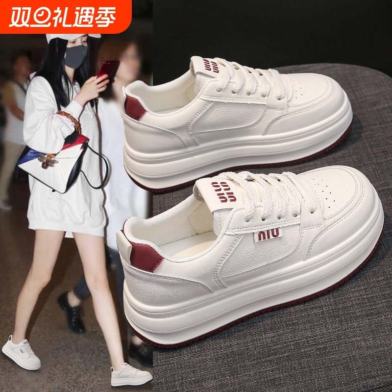 他她女孩厚底小白鞋女2025新款松糕春秋女鞋运动透气学生休闲加绒