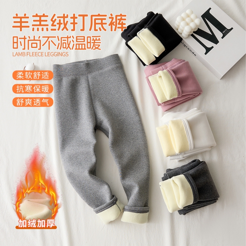 女童打底裤秋冬加绒加厚外穿长裤儿童保暖裤子女一体绒裤白色黑色