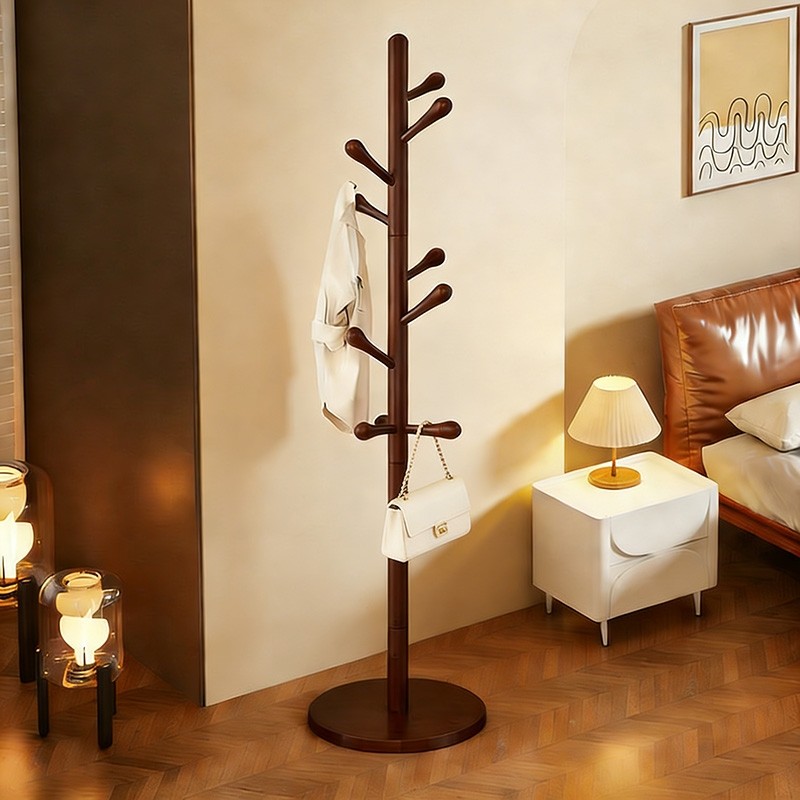 实木挂衣架衣帽架卧室落地家用加厚立式宿舍挂包置物架玄关简约